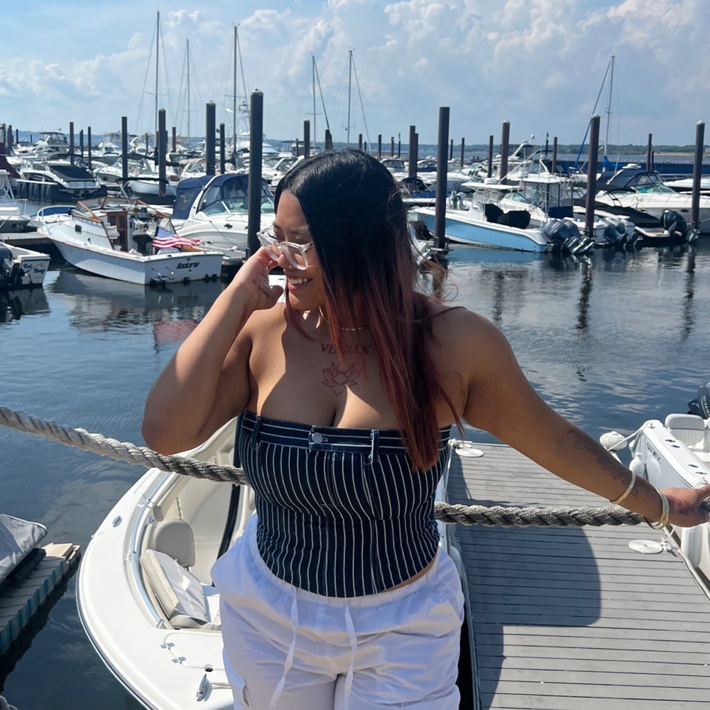 PIN STRIPE DENIM TUBE TOP